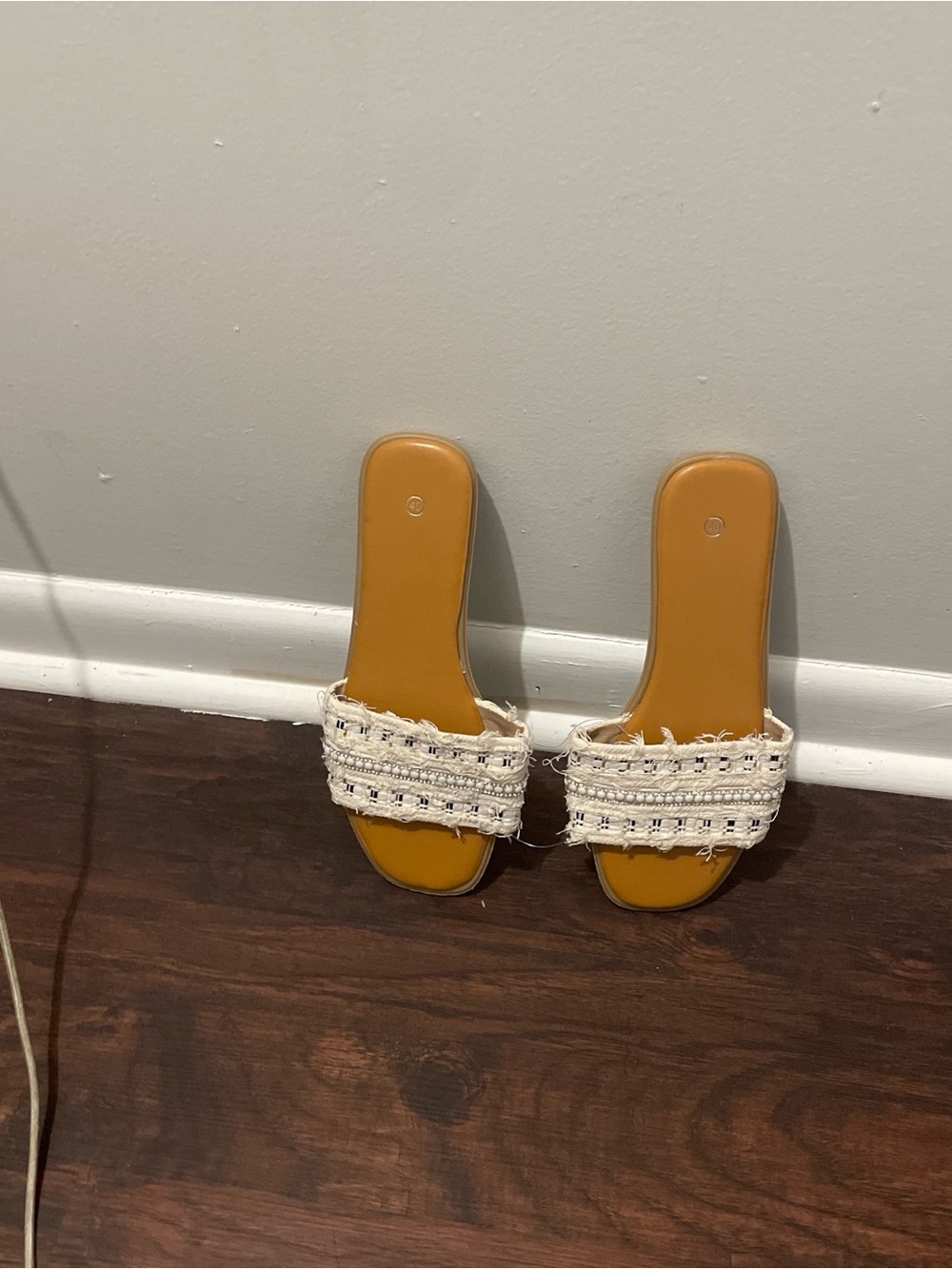 a new day Tan Slide Sandals with Cream Woven Strap